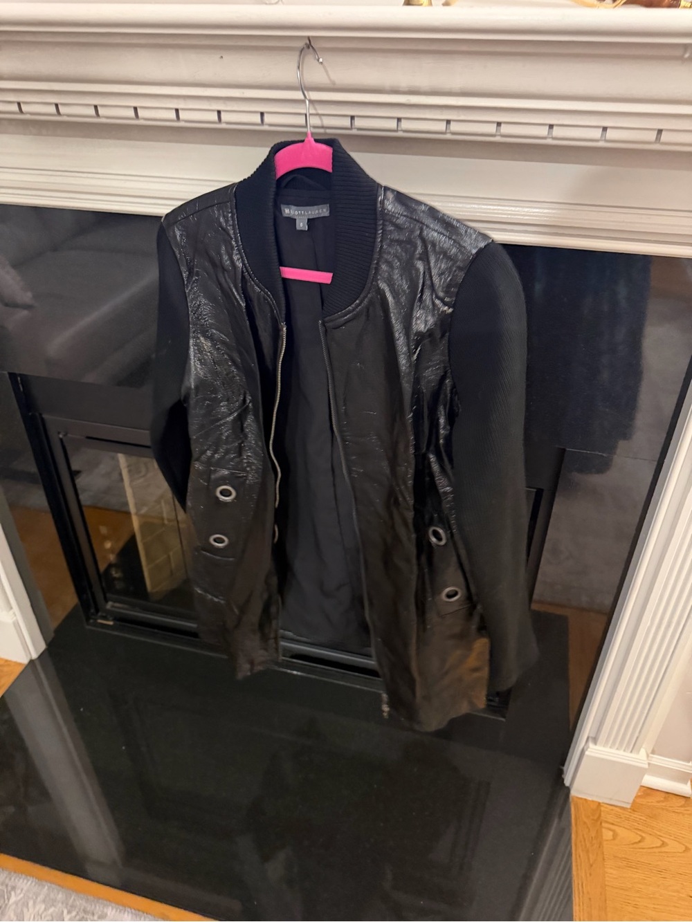 Elliott Lauren Black Mixed-Material Bomber with Eyelet Details